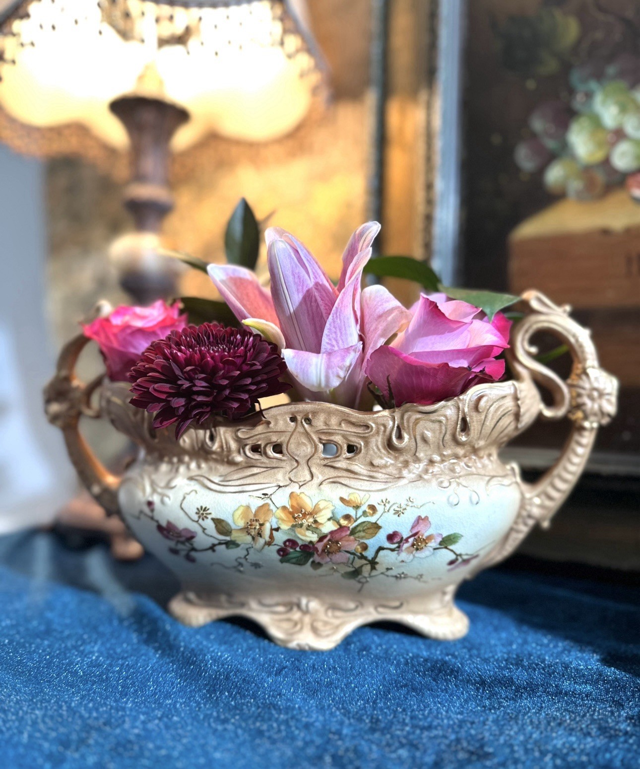 Antique Austrian Ernst Wahliss Porcelain Vase Centerpiece Bowl Jardiniere 12”