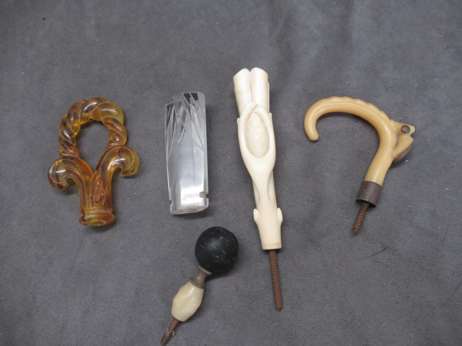 Antique Vintage Umbrella Walking Stick 5 Handles Lot Lucite Bone for Projects