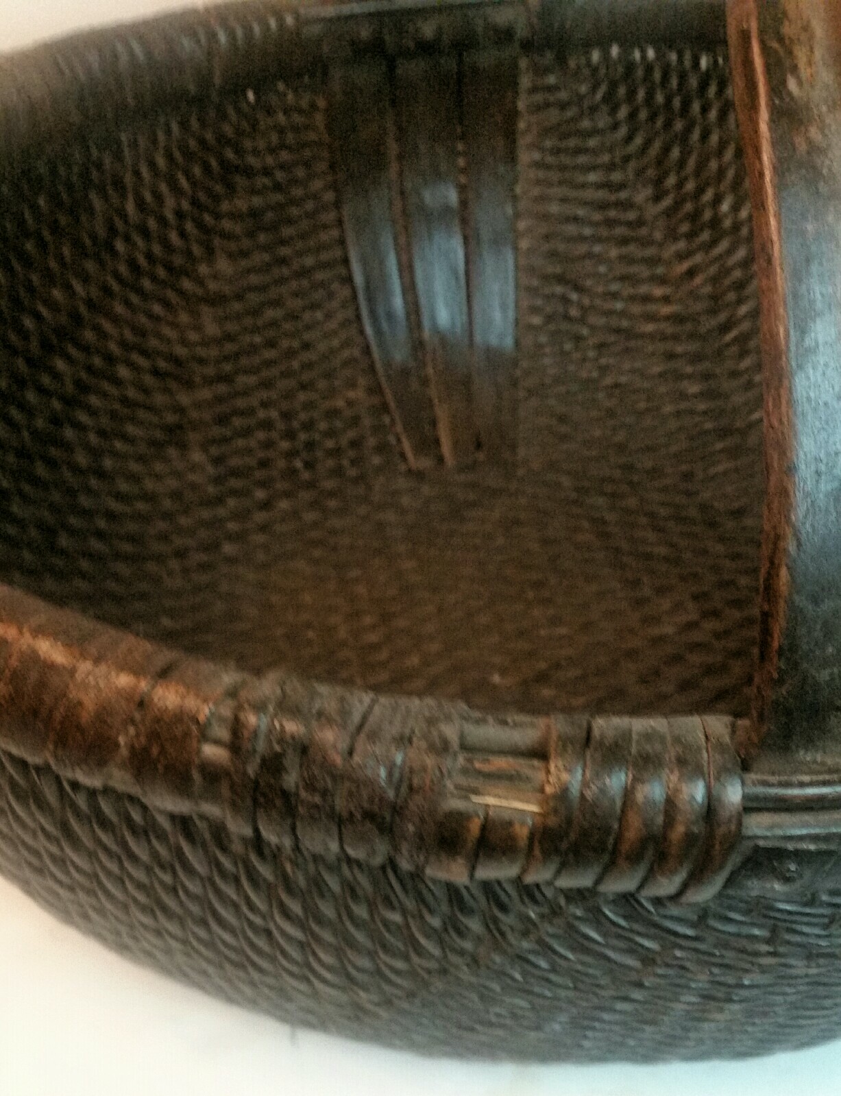 Large antique chinese 3 handle wicker basket 20″ diameter