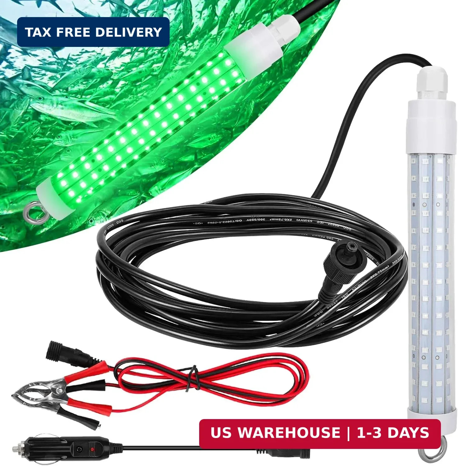 120 2835 SMD LED Underwater Fishing Light，8″ 10.5W DC 12V 1000ML Green Night Fis