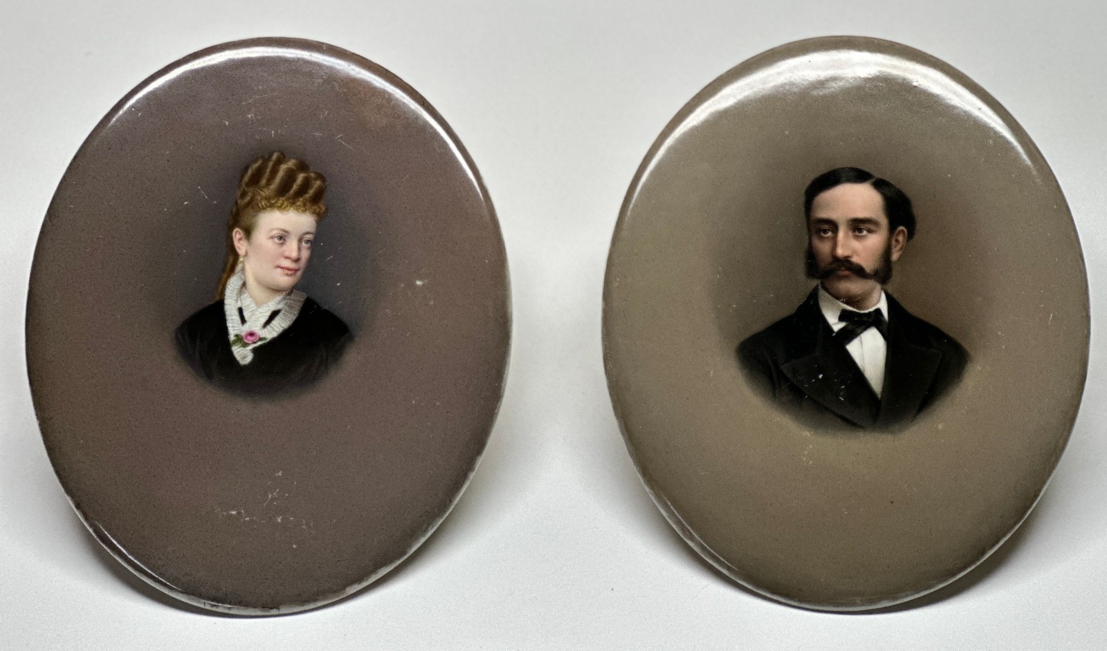 KPM Porcelain Plaque Large Pair Ludwig Sturm 1873 Signed Victorian Portraits