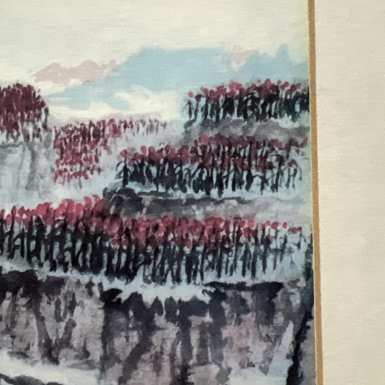 Chinese Woodblock Print THE HILL ARE RED 1960s Qian Song Yan (1898-1985)