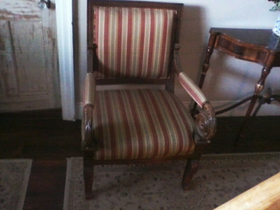 Vintage carved upolstered high end traditional armchair by Sherrill