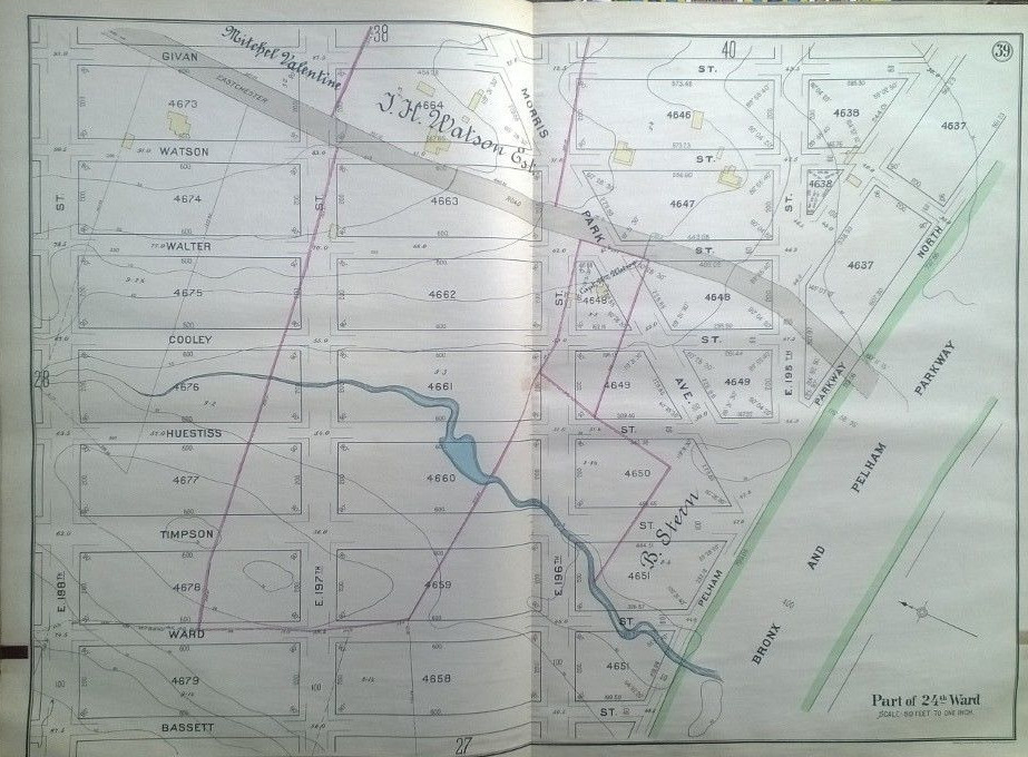1902 Atlas Map BRONX NY Givans St. to Bassett & East 198th St to Pelham Parkway