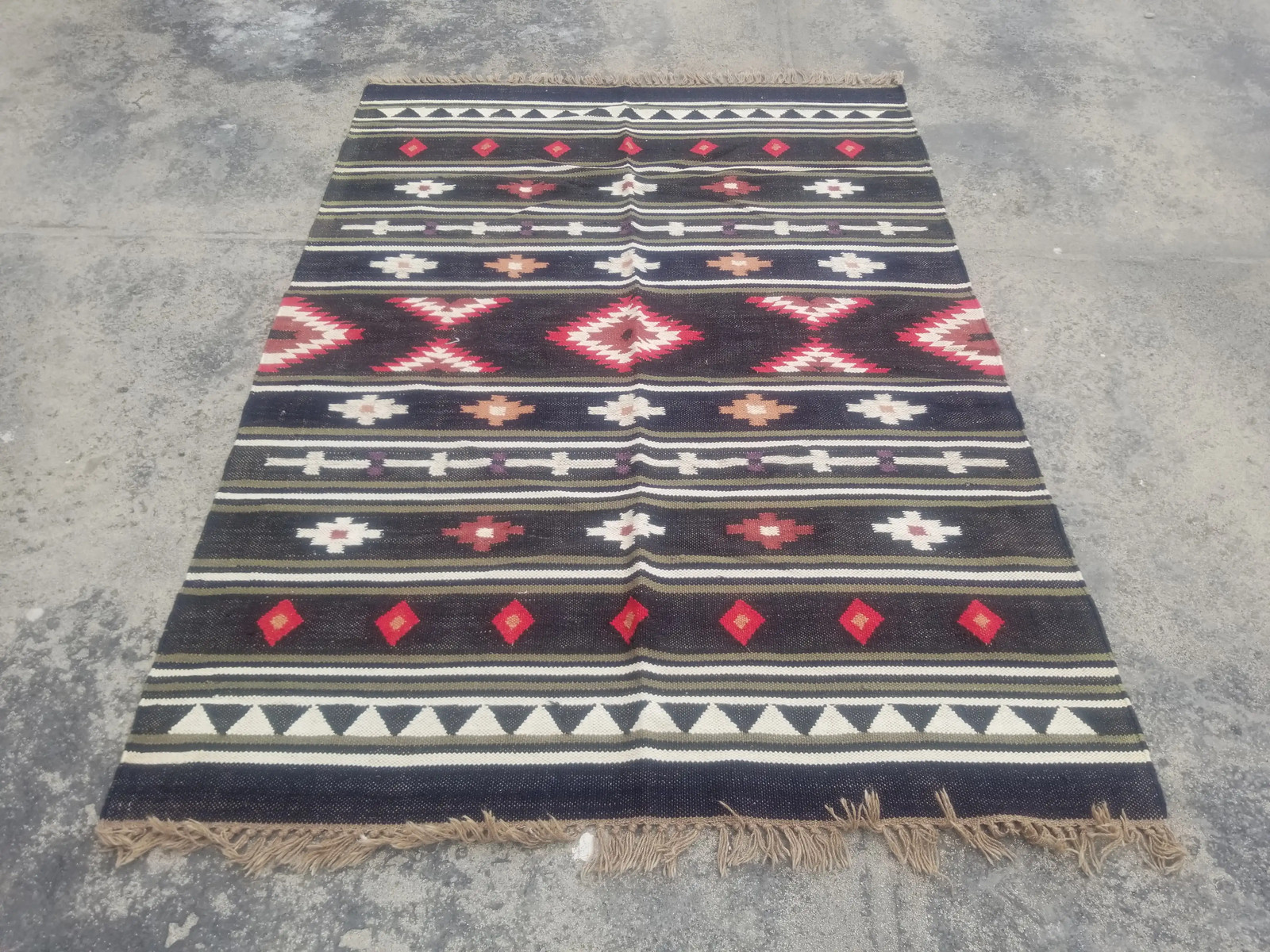 Fine Vintage Traditional Hand Made Scandinavian Wool Multicolor Kilim 202x143cm