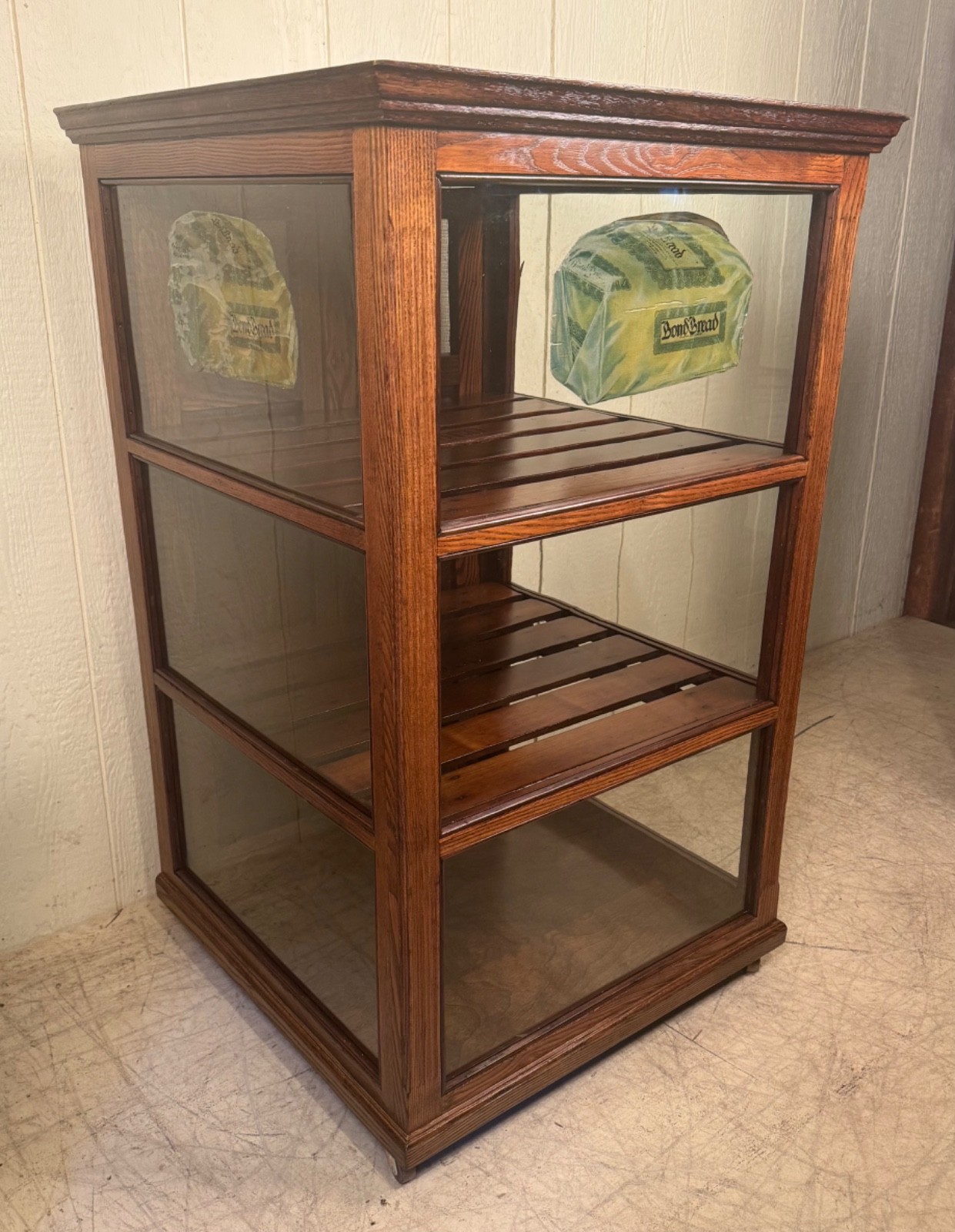 Antique Ash “Bond Bread” Display Cabinet, signed WB & Co.