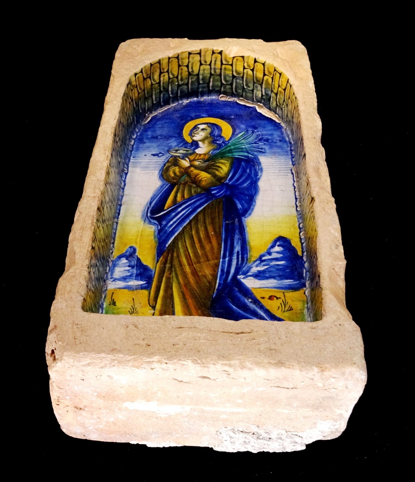 Polychrome Decor Renaissance Tile – Glaze – Italy 16Th/17Th Century Sainte Lucie