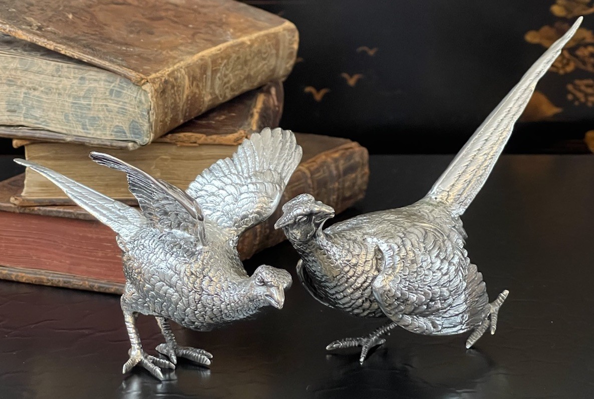 Rare English Sterling Silver Figural Pheasant Game Hunt Bird Pair 5.6/6” c1969