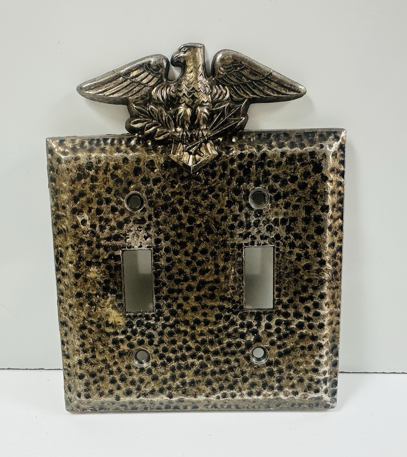 Vintage Eagle Edmar Light Double Switch Plate Cover Hammered Metal