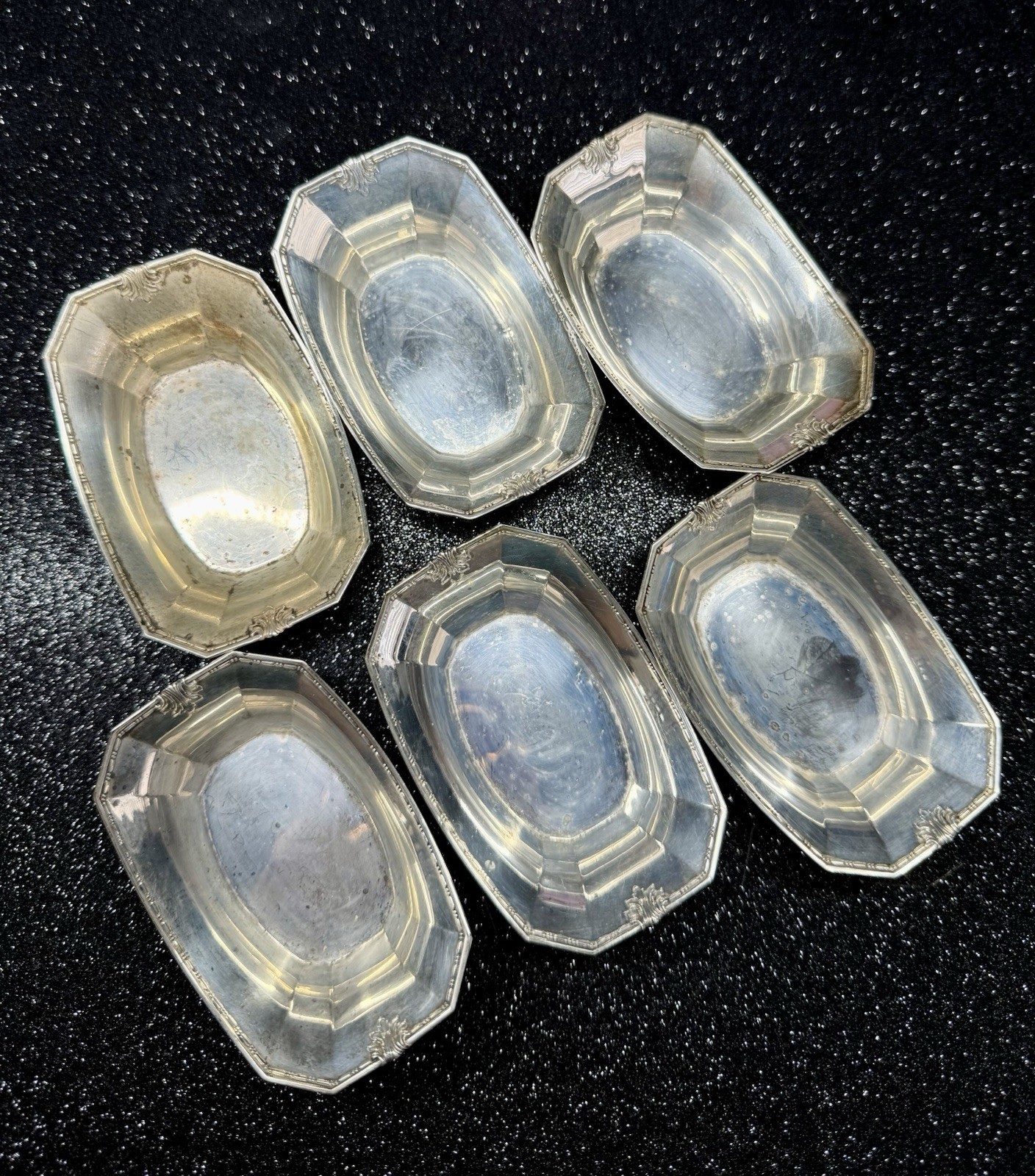 Set of 6 Watson Sterling Silver Nut Dishes #1065 Crown W Lion Mark, 4.3 oz