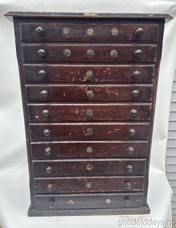 Watchmaker Pocket Watch Crystal Glass Oak Wooden 10 Drawer Storage Cabinet