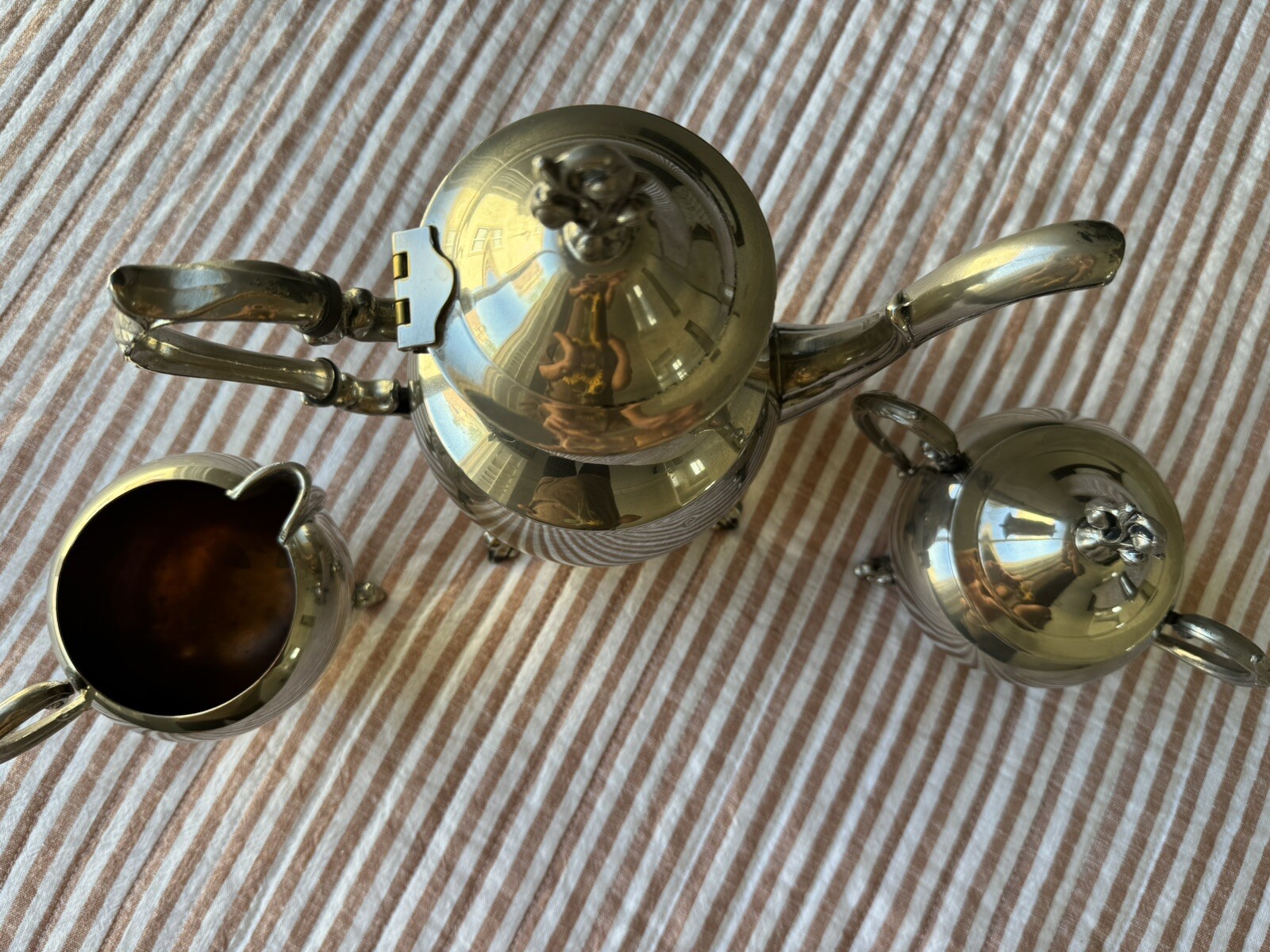 Vintage English Silver Mfg Co Tea/Coffee Set-Tea Pot, Creamer, Sugar. Made In US