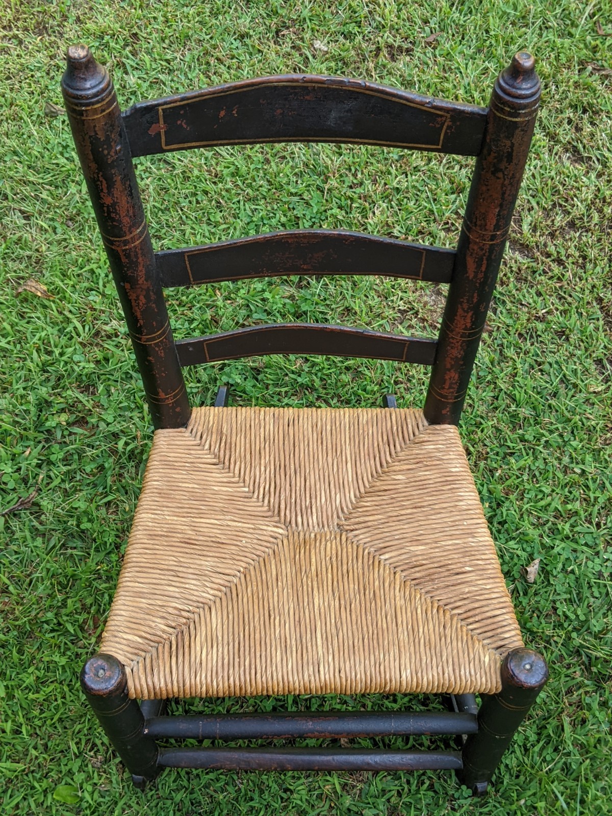 Antique Early American 29″ Child’s Ladder-Back Hitchcock Rush Seat Rocking Chair