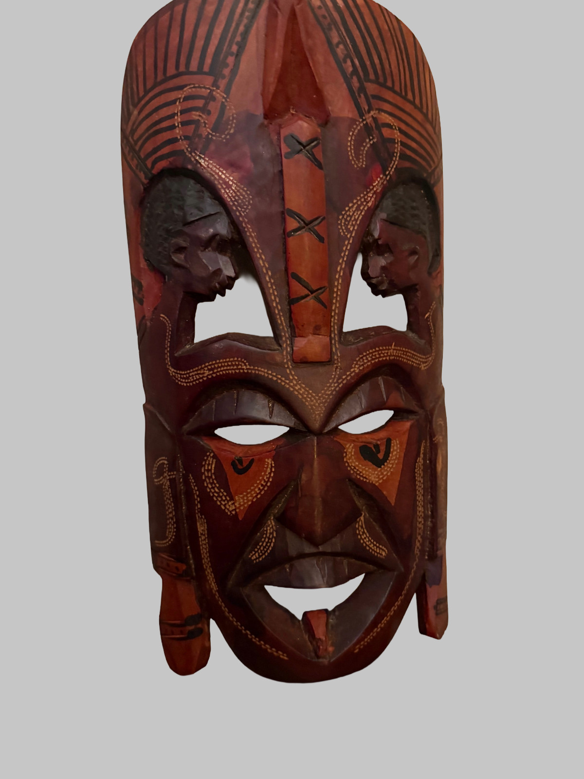 Vintage Jambo Kenya E. Africa Tribal Wooden Mask Hand Carved & Painted