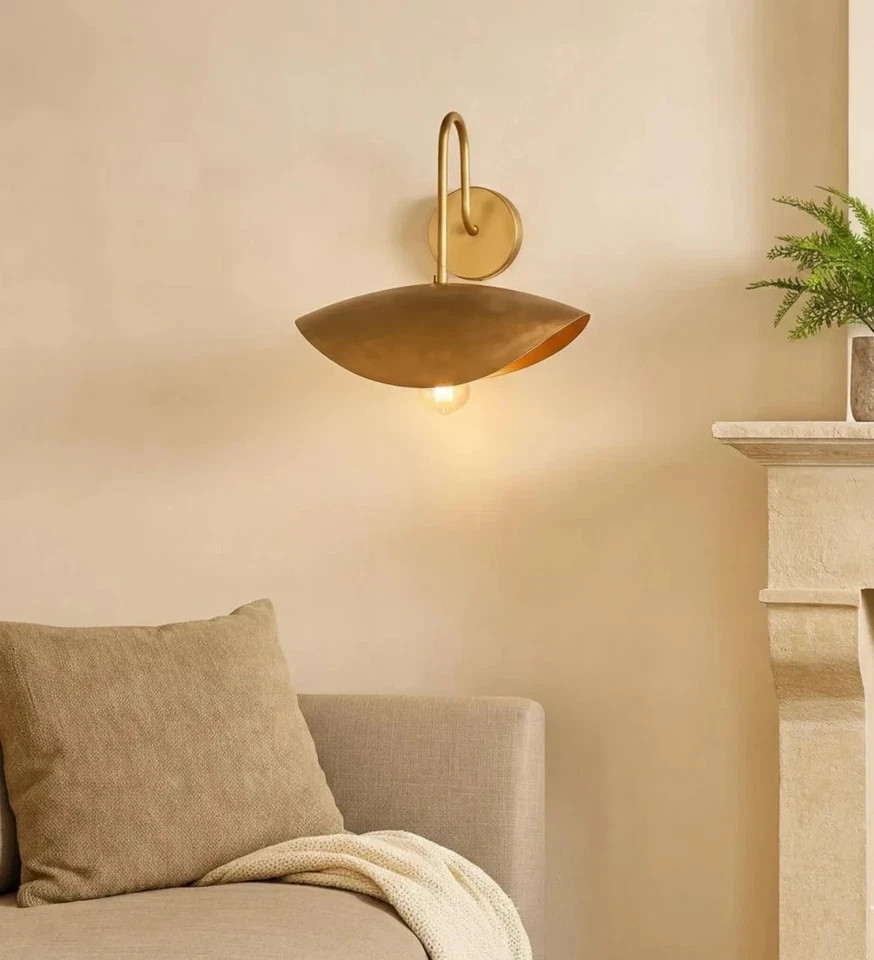 Brass Cone Wall Sconce – Modern Minimalist Gold Metal Lamp, Vintage Style Bedsid
