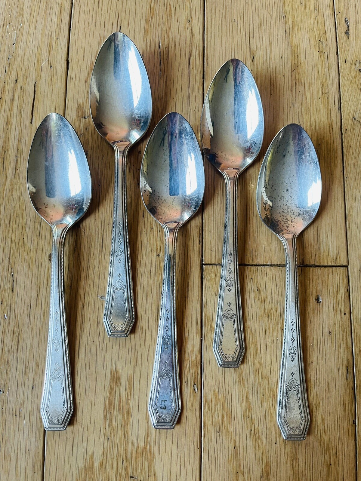 5 Monroe Silver 1920s Art Deco Silver Plate Teaspoons International Silver