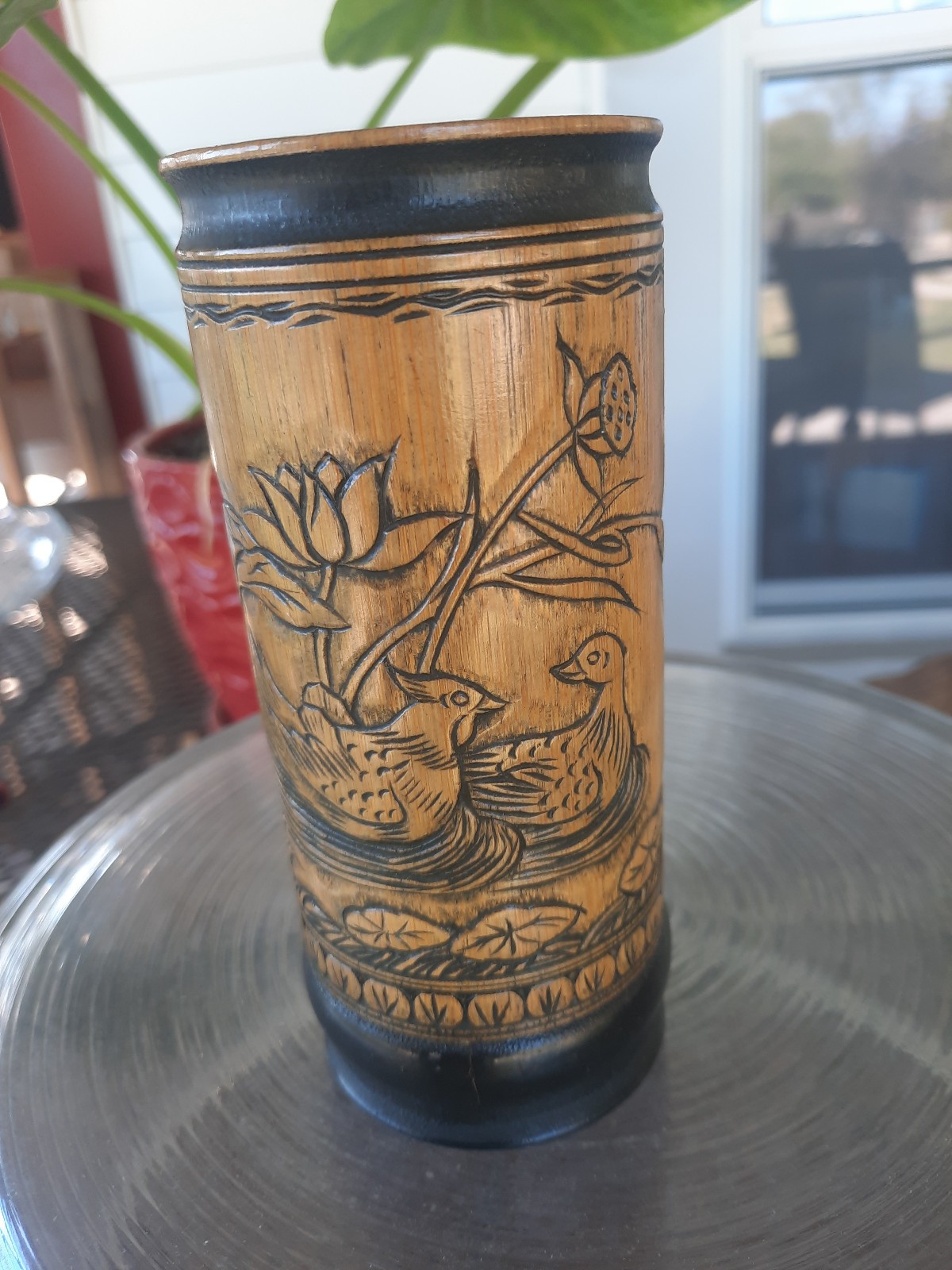 Chinese Natural Bamboo Hand-carved Exquisite Nature Pattern bintog Brush Pot