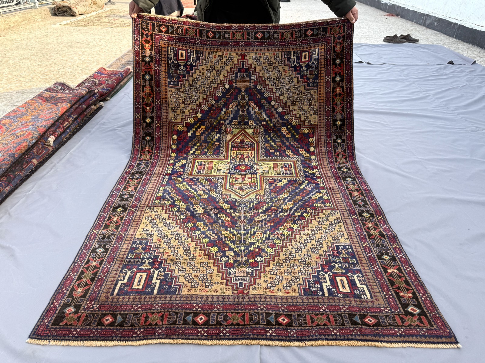4×6 ft Blue Antique Afghan Baluchi Rug Fine Hand Knotted Wool Tribal Area Carpet