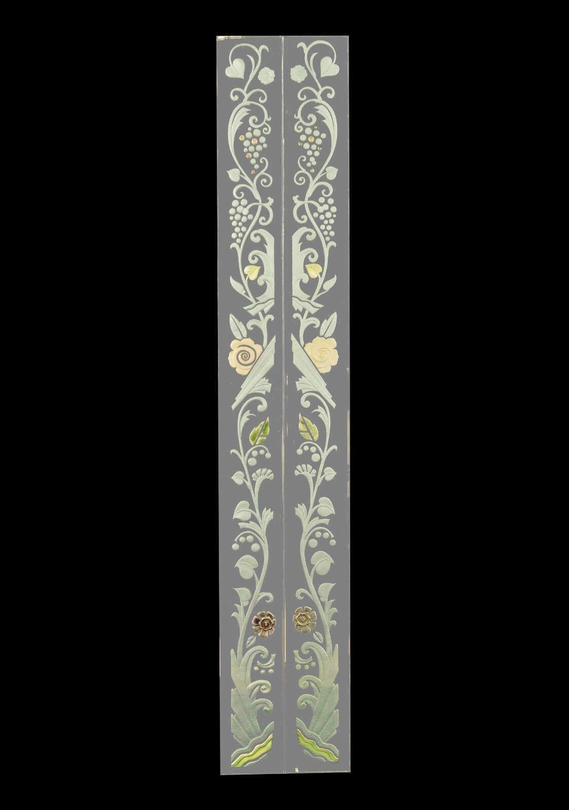 Pair of Waldorf Astoria Etched Glass Hand Painted Mirror Frame Moldings WAN28413