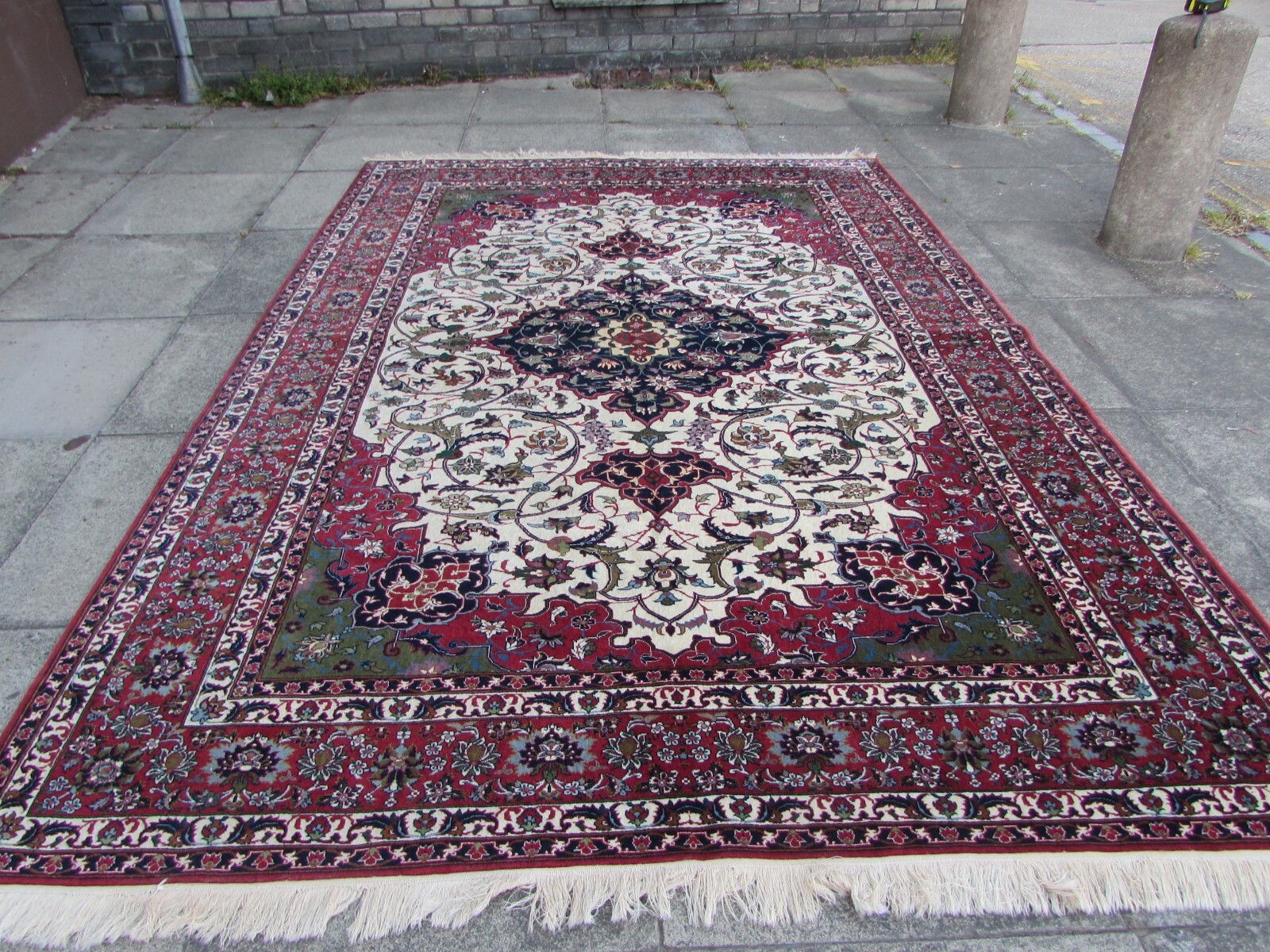 Fine Vintage Hand Made Traditional Oriental Wool White Large Carpet 297x208cm