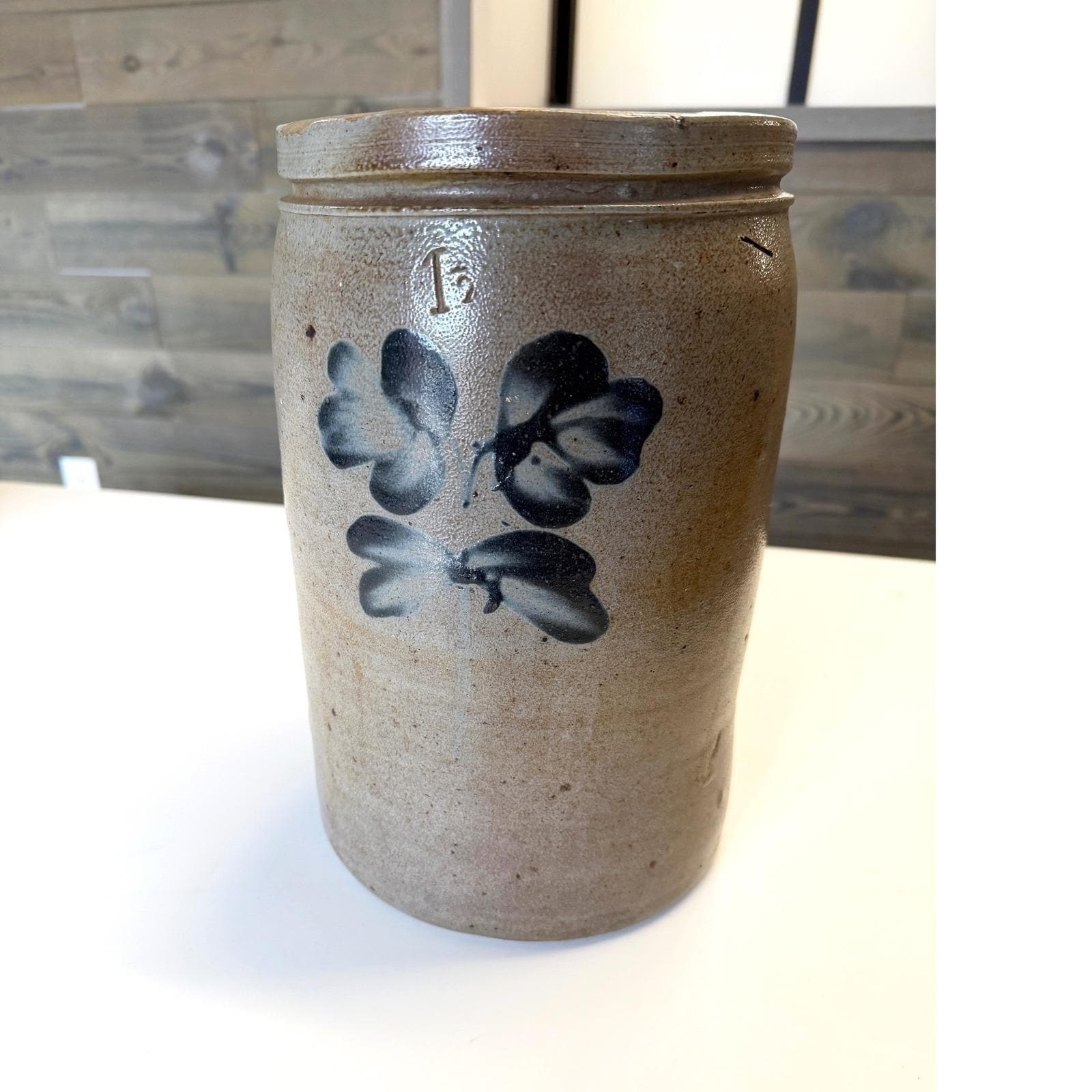 Antique Peter Hermann Baltimore Double Clover Salt Glazed Stoneware Crock 1.5gal