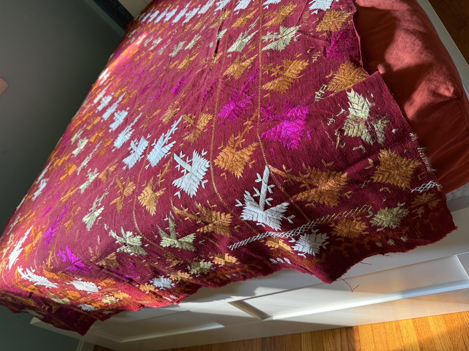 Phulkari Embroidered with Floss-Silk on Handwoven cotton,From punjab