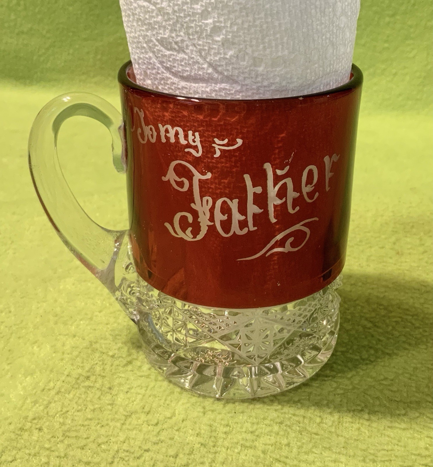 Antique ATLANTIC CITY NEW JERSEY/Father Ruby Red Flash Souvenir Glass COFFEE MUG