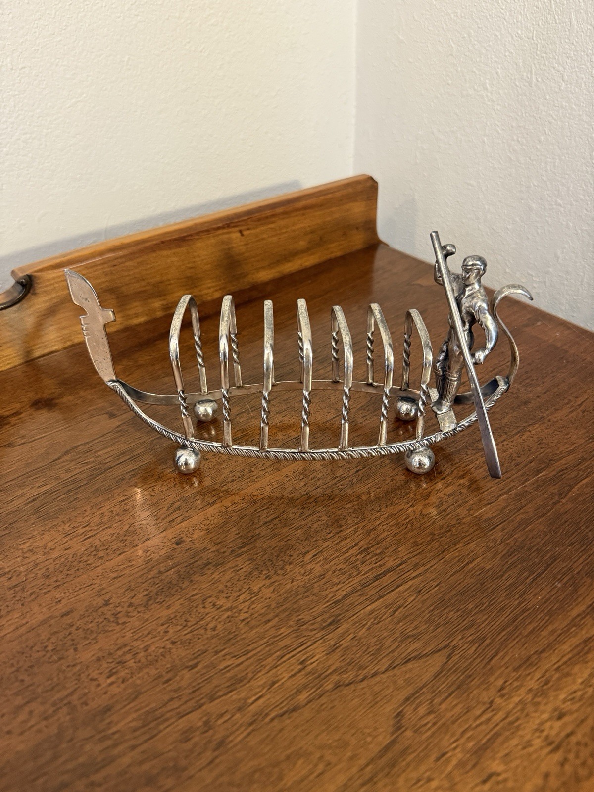 Old English Silver-Plate GondolaShape Toast Rack with Gondolier