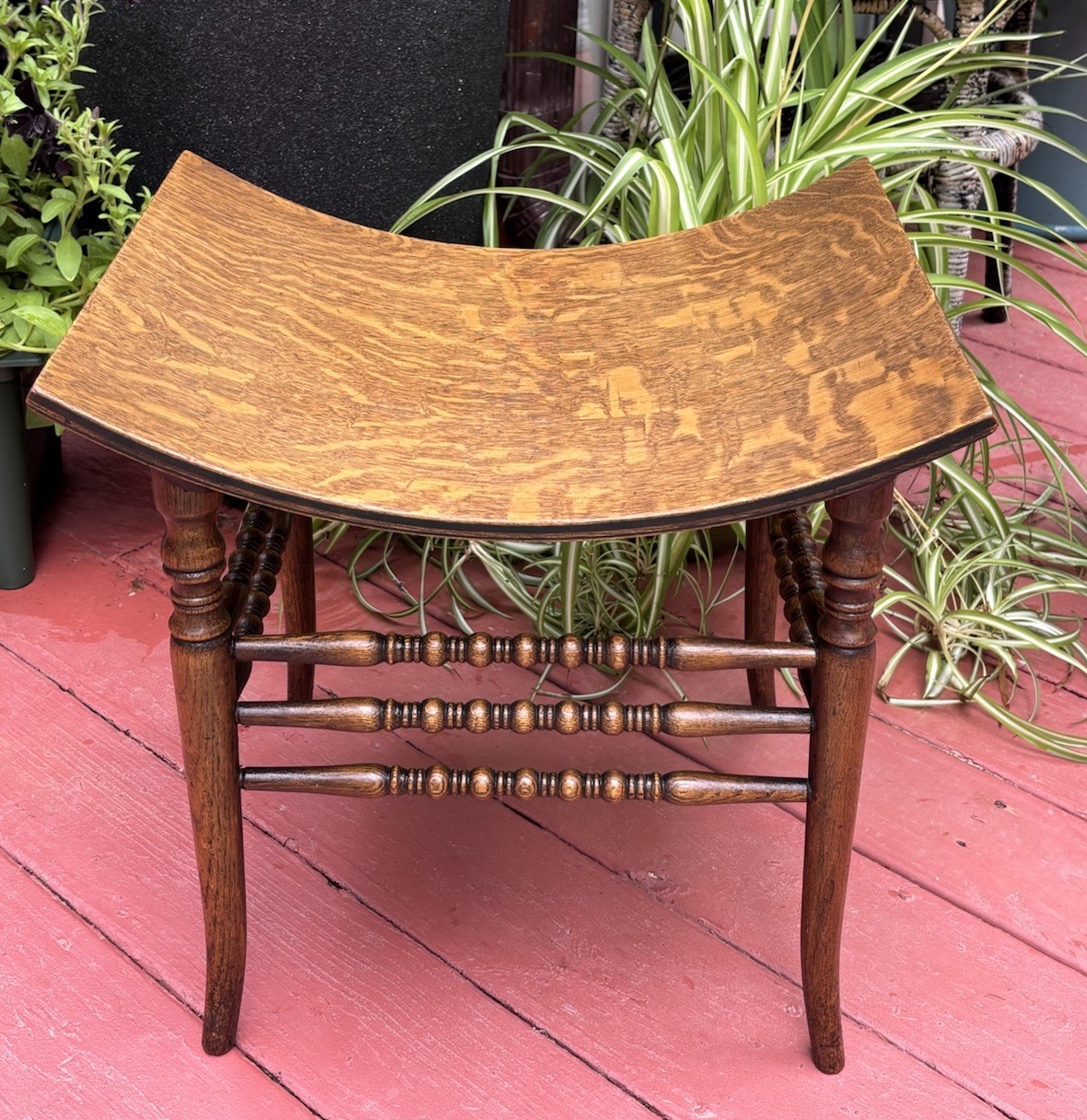 Antique Quarter Sawn Tiger Oak Egyptian Revival Stool by Crocker Chair Co