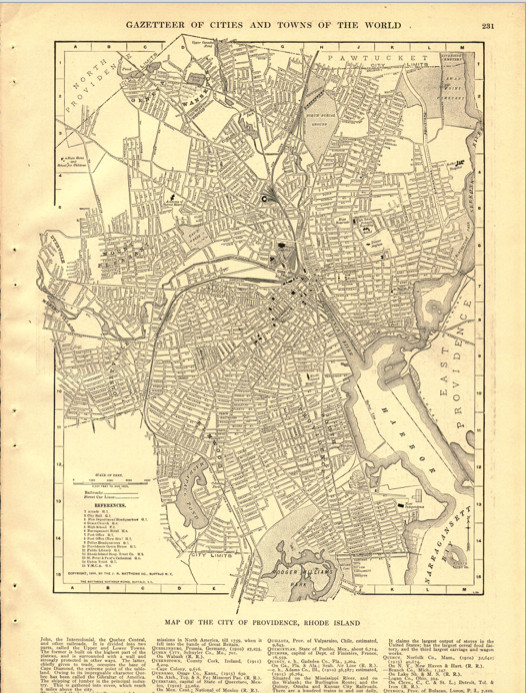 1919 Original Map Providence Rhode Island B & W Vintage From Collier Atlas