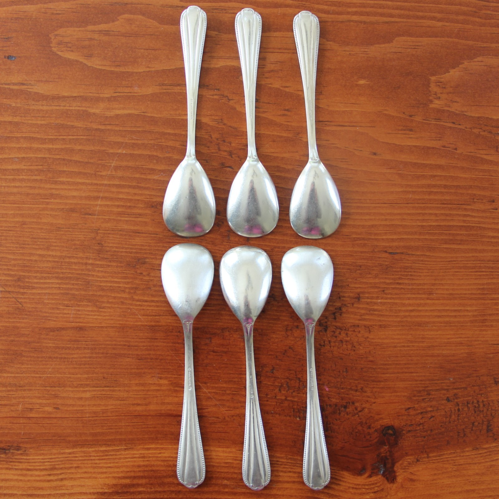 6 Silver Plated Vintage Serving Spoons Marked GAG Silver 90 Beaded Handles