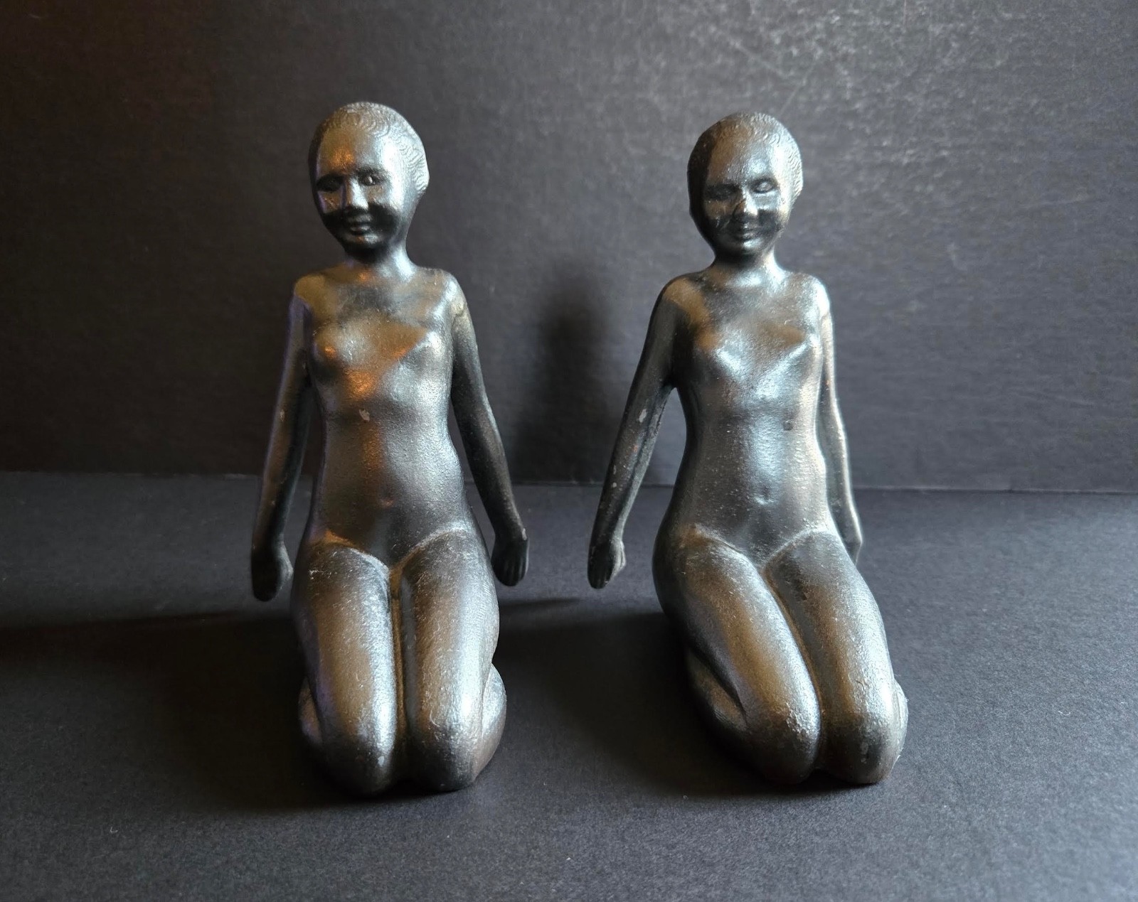 RARE ORIGINAL 1920 RISQUE DECO FRANKART? NUDE FLAPPER ZIEGFELD PEDESTAL BOOKENDS