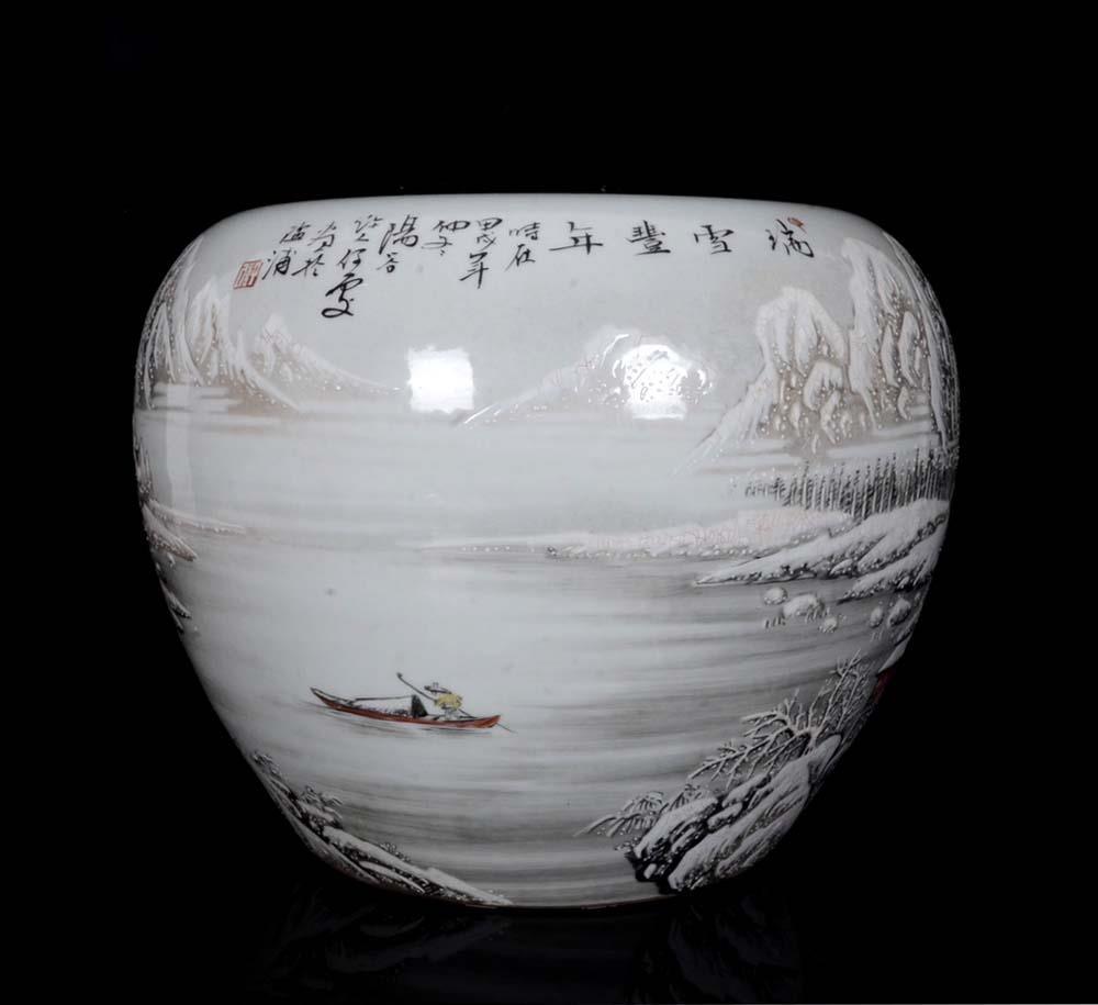 31CM He Xuren Signed Old Chinese Ink Color Brush Washer W/landscape N205