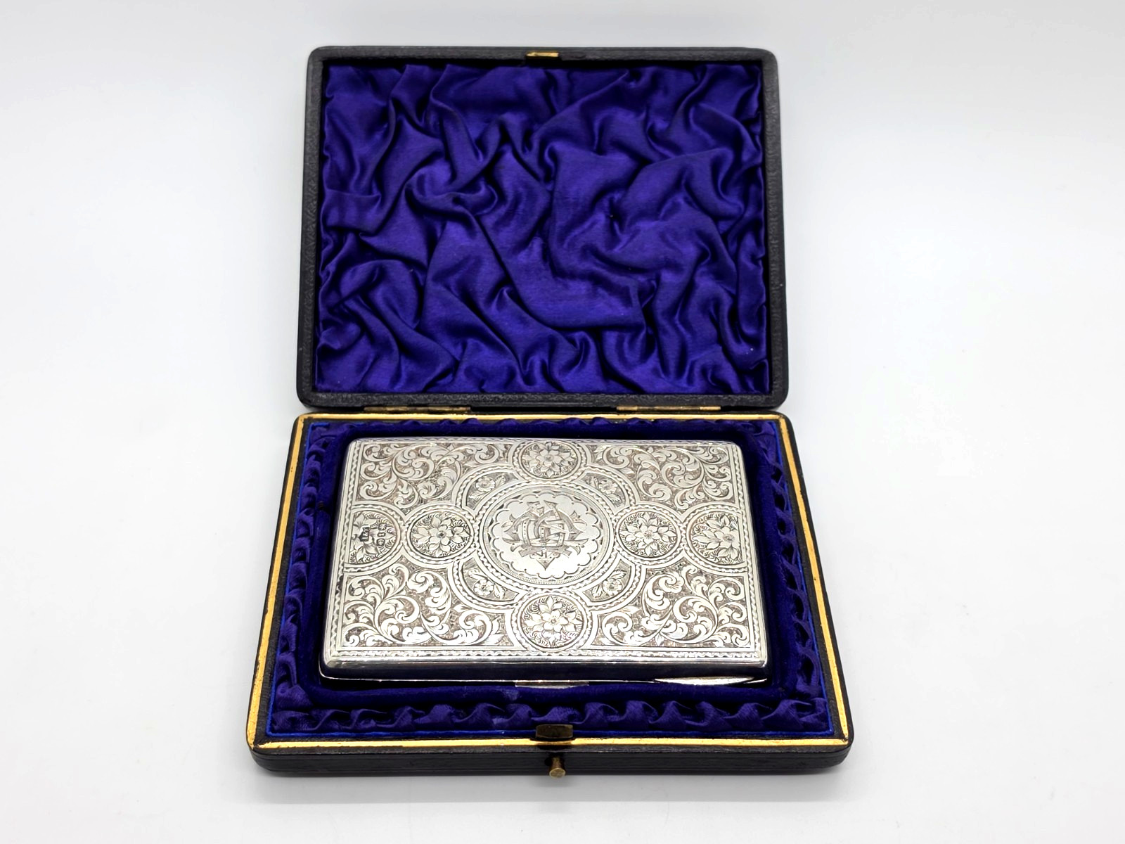 Scarce Sterling Silver Card Case Engraved Floral By Hilliard & Thomason 1893