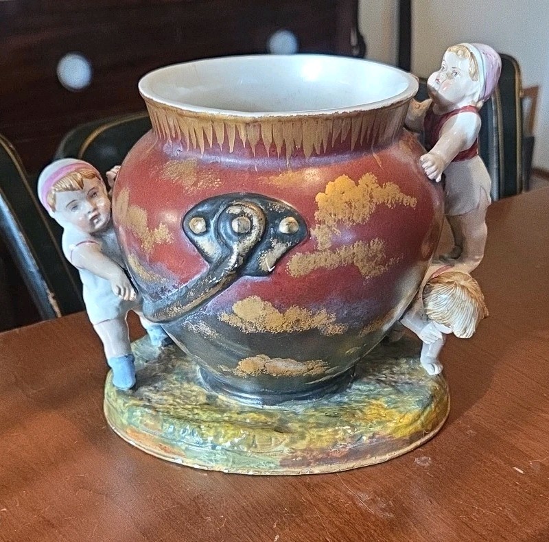 F B Paris Porcelain Antique Figural Jardiniere Vase Old Paris French 19 C as is