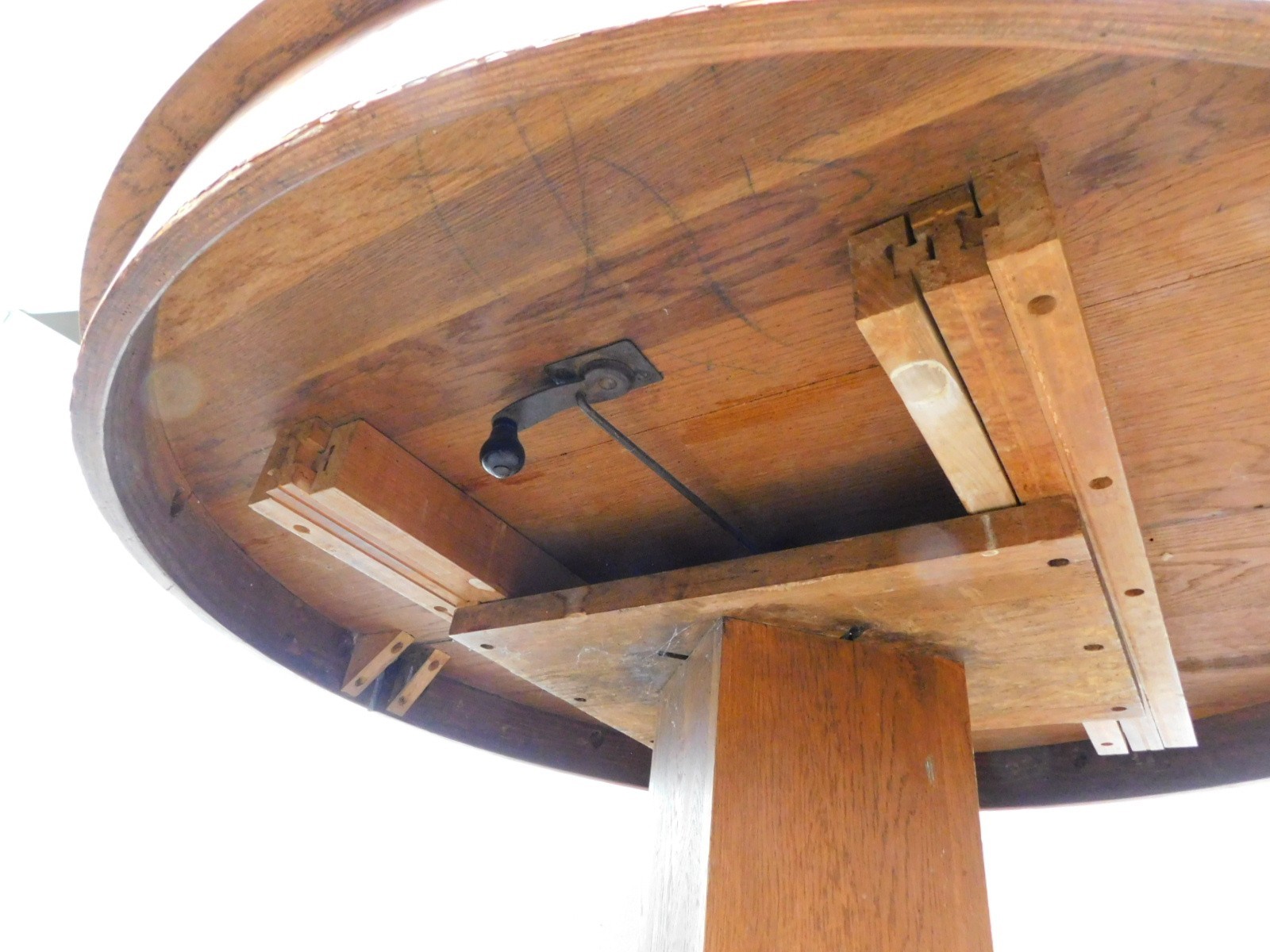 Antique Solid Oak 48″ Mission Arts Crafts Round Dining Table Pedestal Base SHIPS