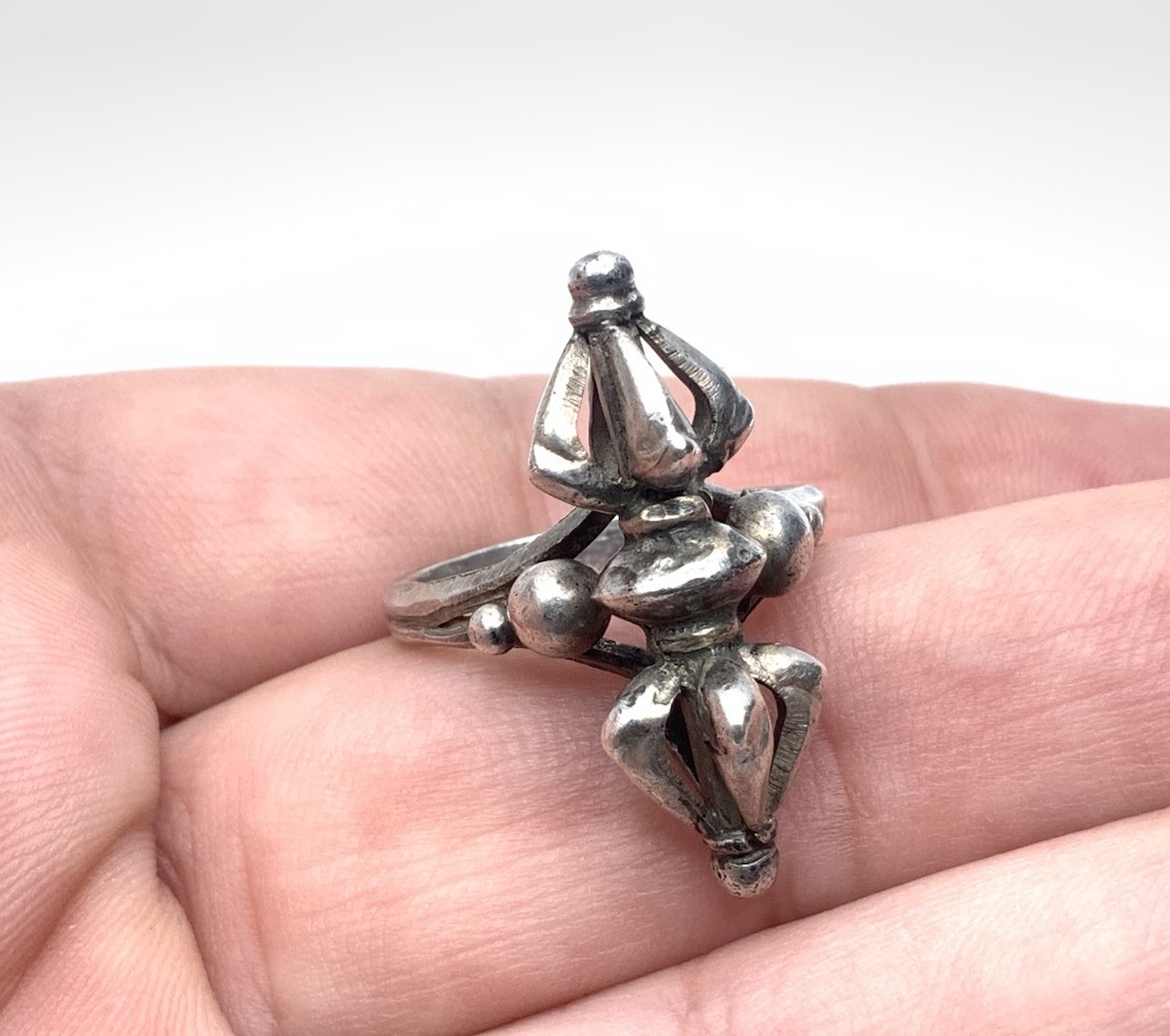 Vintage Old Chinese Handmade Sterling Silver Ethnic Pestle Band Ring ~Sz 6
