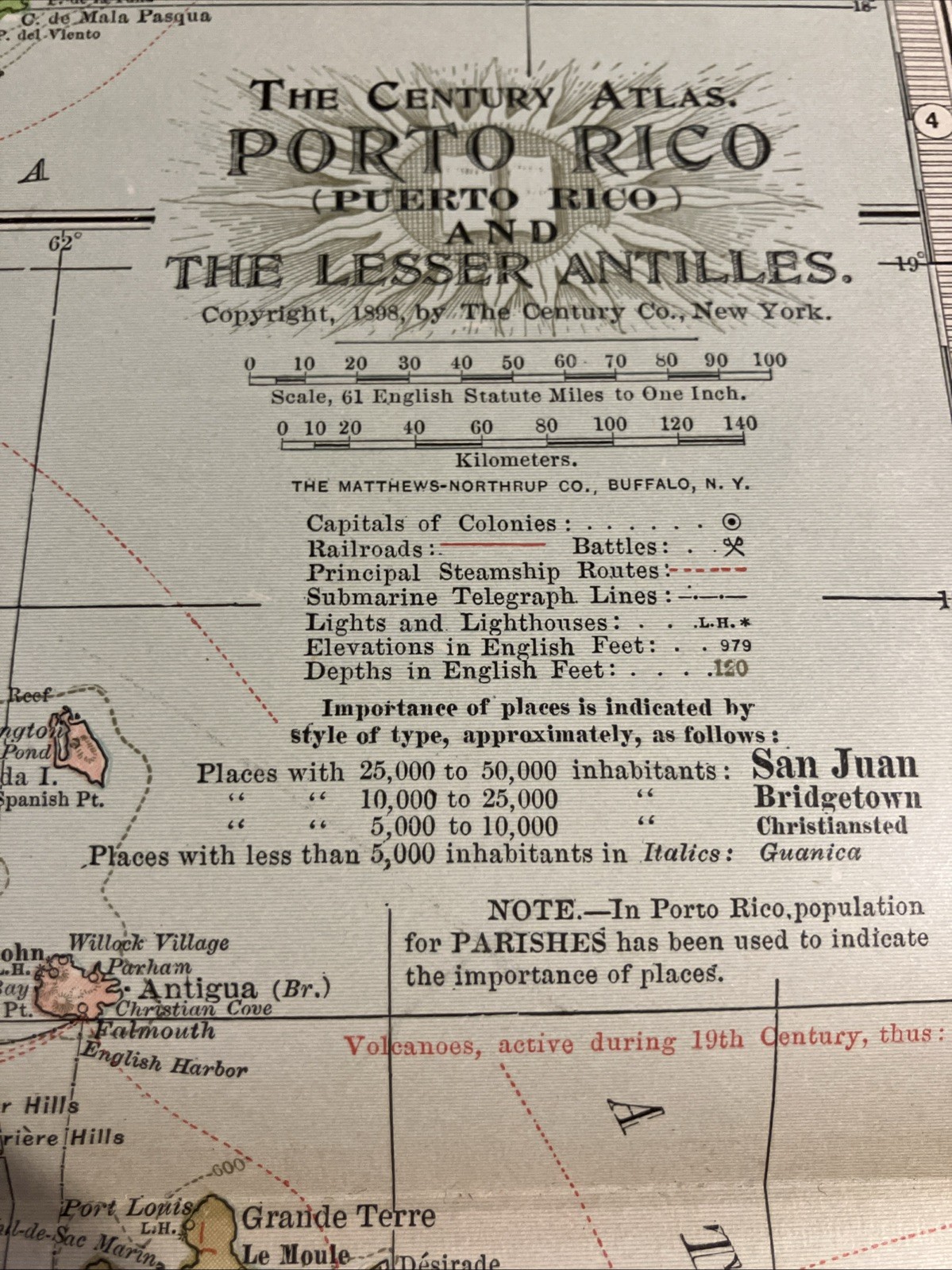 Puerto Rico Lesser Antilles- Orig Vintage 1897 Map The Century Company! (68) BD4
