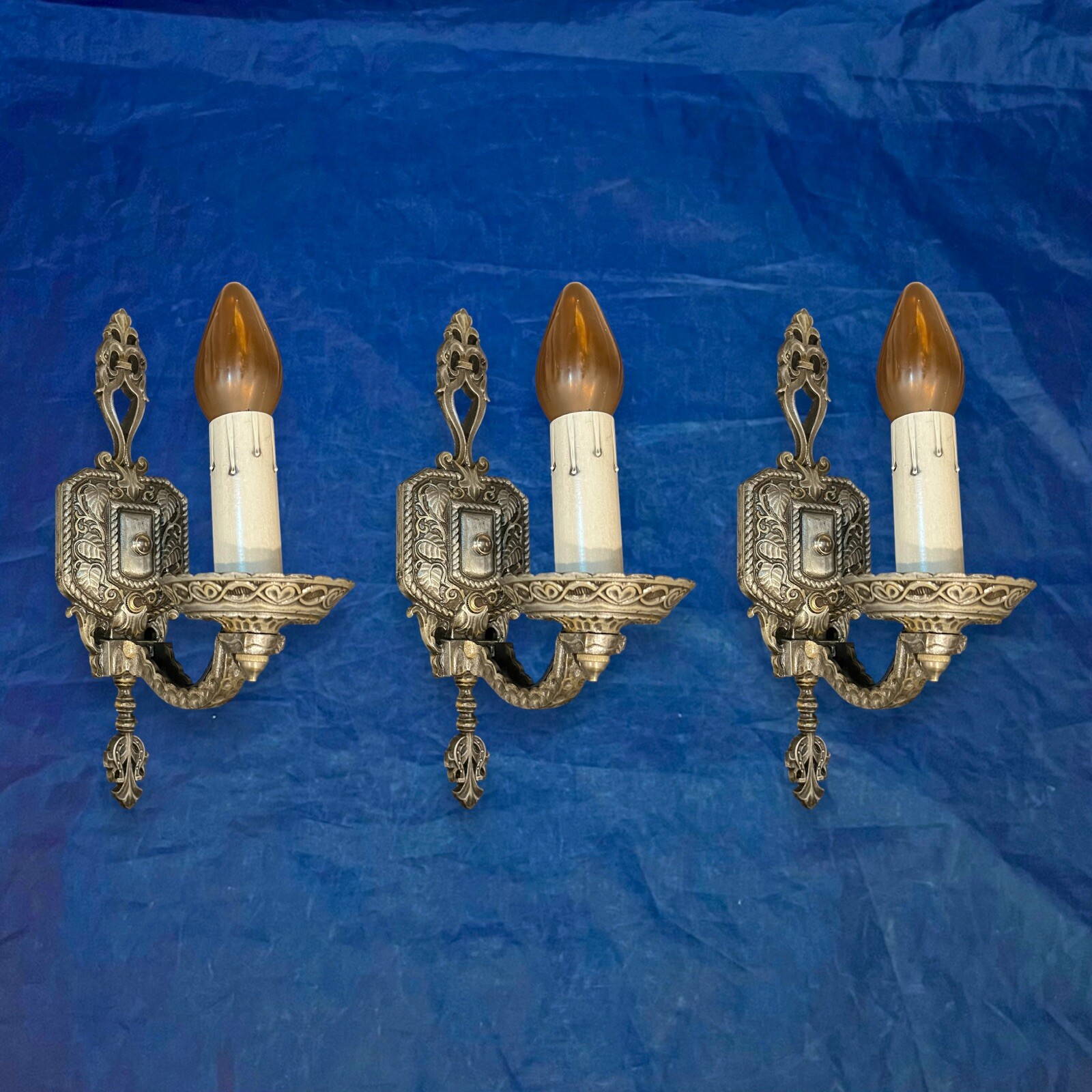 Three Highly Detailed Moe Bridges Sconces Nickel Rewired RARE 53B