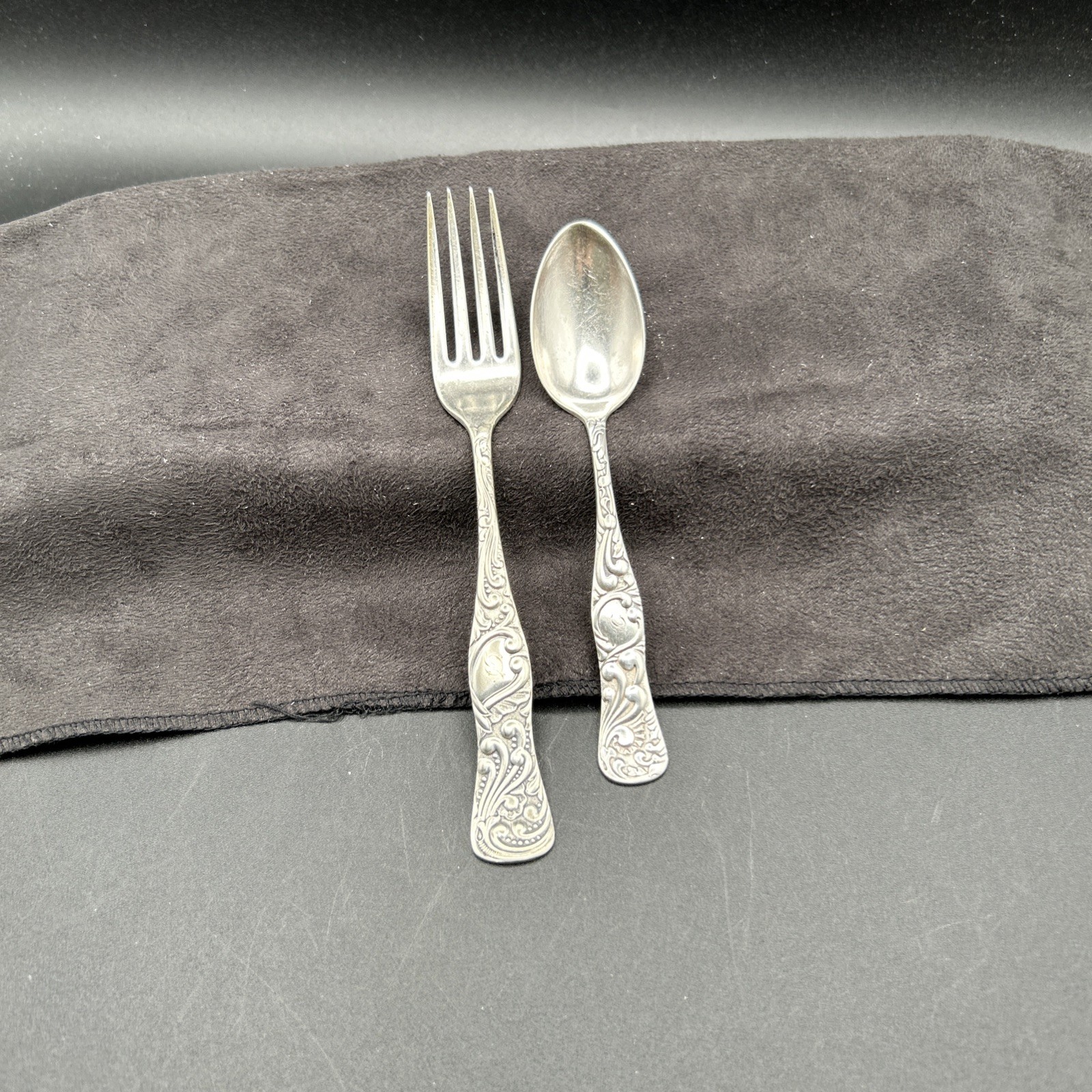 Vintage Anchor Rogers AA Silverplate Teaspoon & Fork PAT FEB 91 Triumph Opal