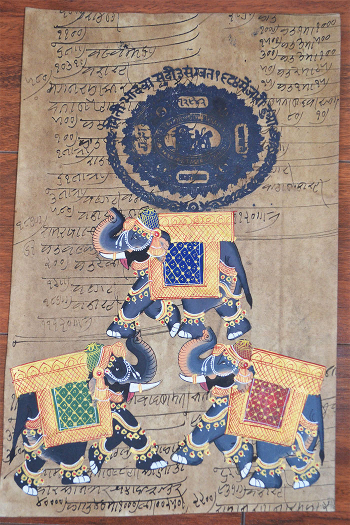 2000-Now Antique Vintage India Stamp Paper Elephants miniature painting