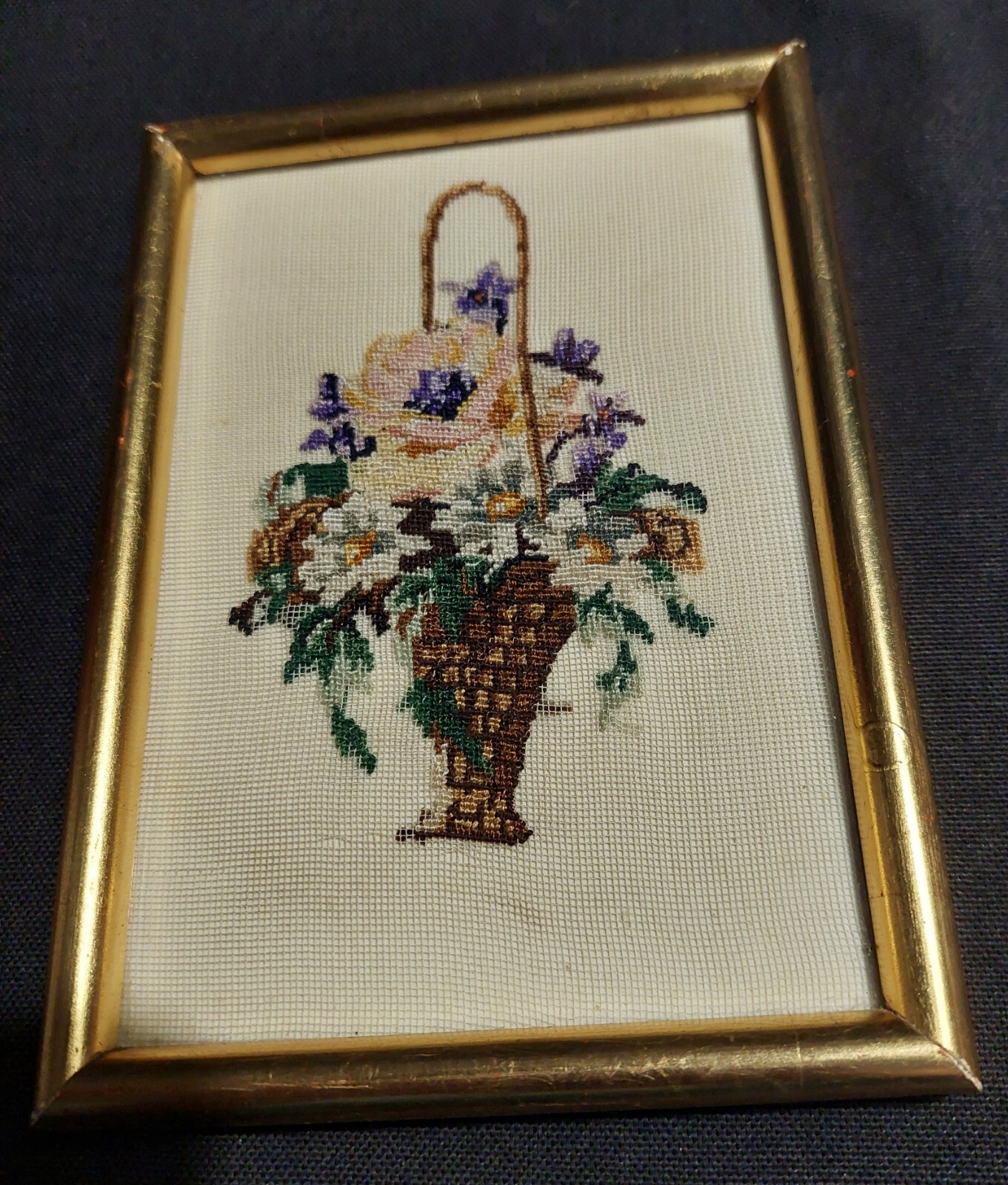 Silk Petit Point Embroidery On Silk Gauze Floral Basket