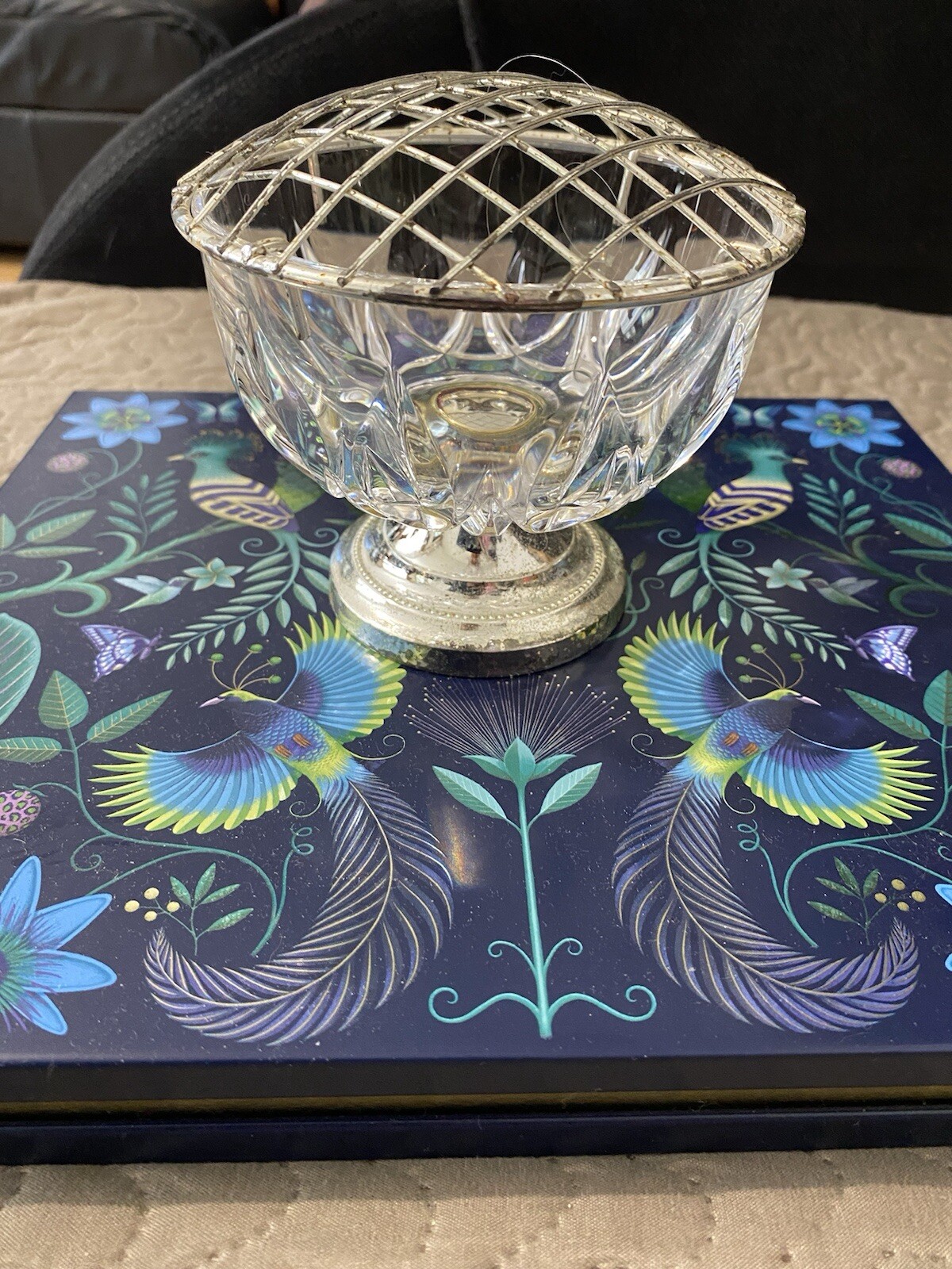 Vintage Yeoman Plate Silver Plated On Copper Rose Flowers Bowl Crystal Mini