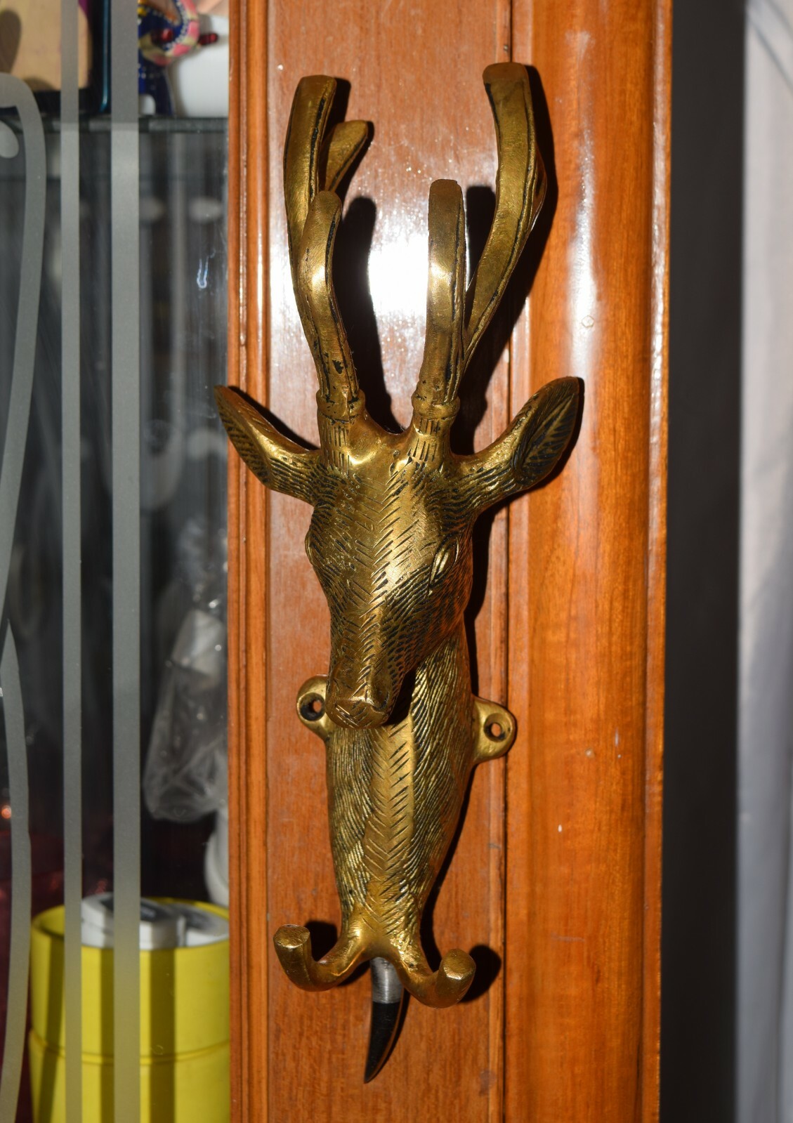 Brass Deer Head Mounted Hook Vintage Style Wall Hanging Cloth Home Dec MK36