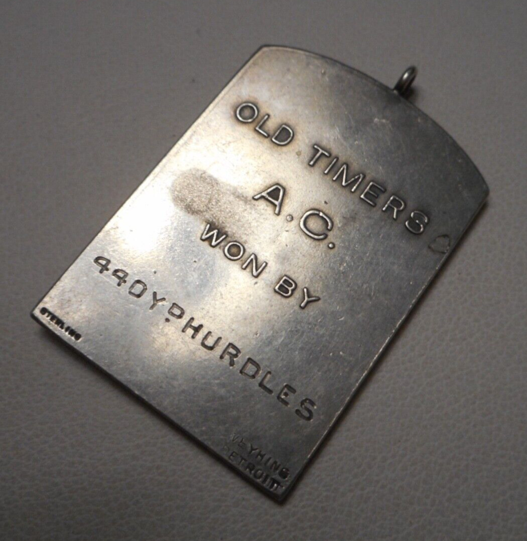 Old Art Deco Weyhing Detroit Sterling Old Timers Award Medal 440Yd Hurdles 14.5g