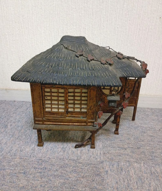 Japanese Antique Copper thatched roofed stone lantern Height31 cm/12.2in