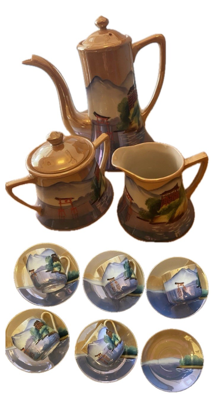 Chikaramachi Vintage Pre-1940 Coffee Set; Coffee Pot/Milk/Sugar/5Cans/6Saucers