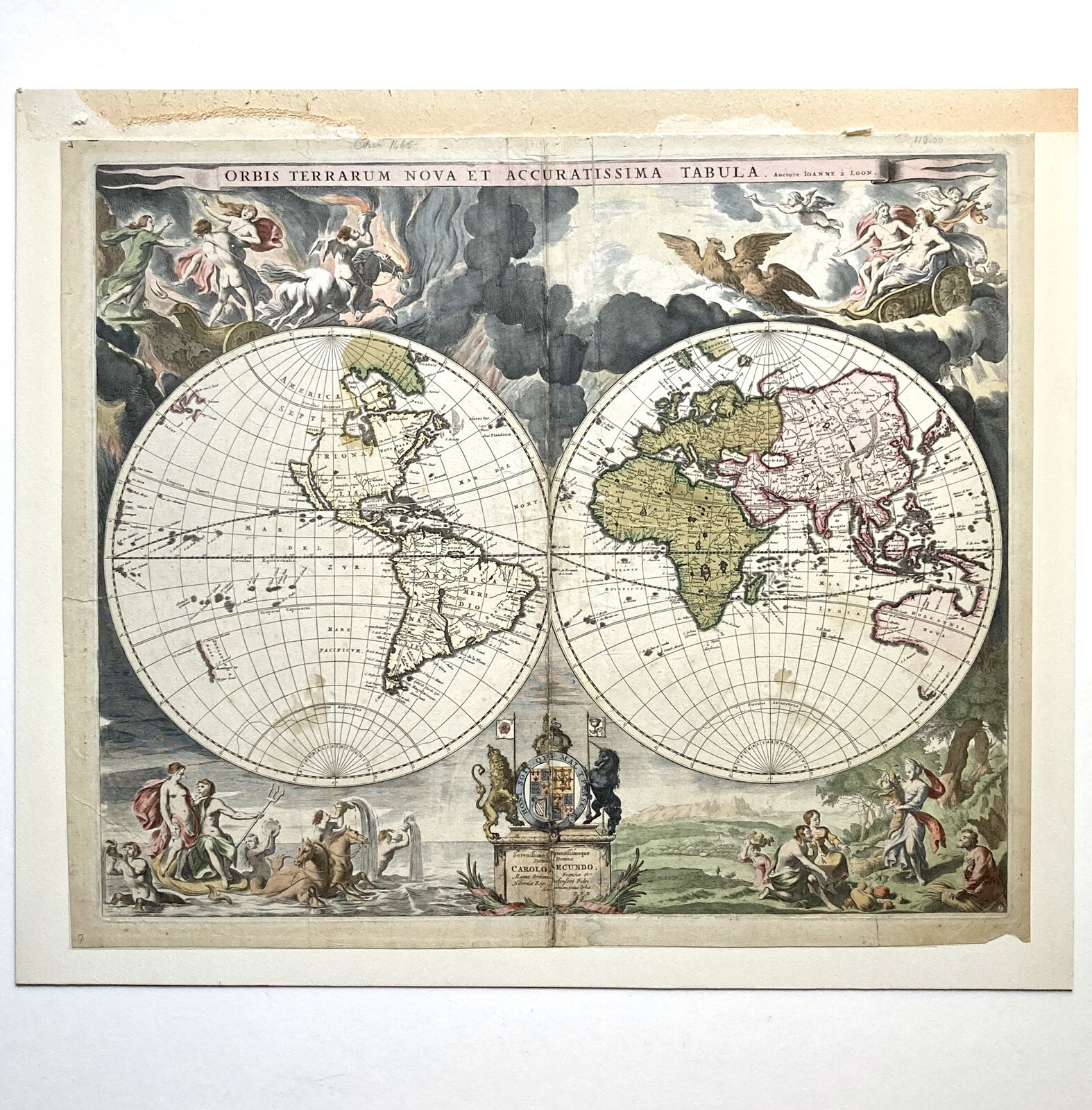 Jan van Loon Antique World Map 1680 Orbis Terrarum Nova et Accuratissima Tabula