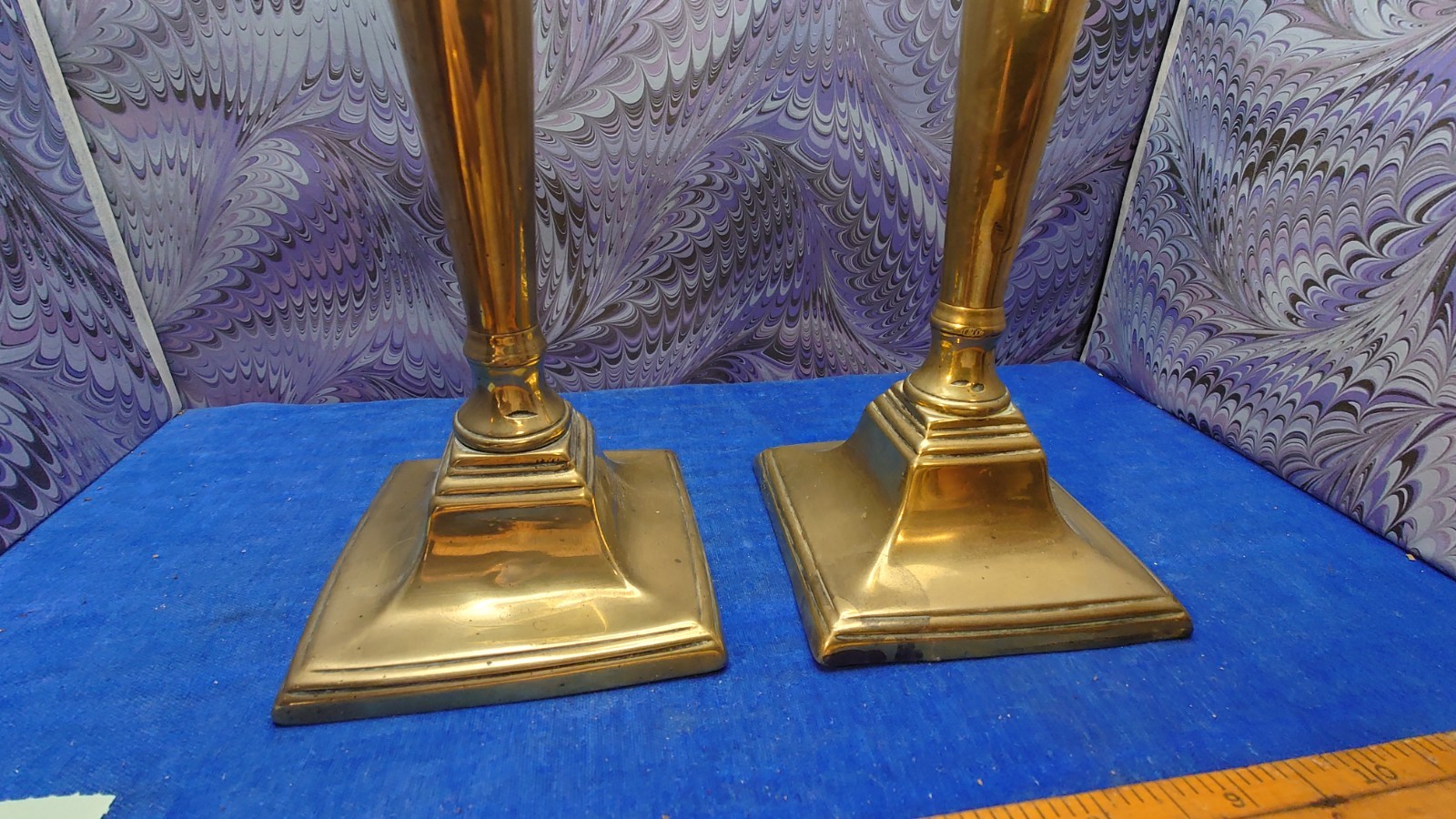 Pair Antique Georgian BRASS CANDLESTICKS 8.5″ tall inc original push ups :160