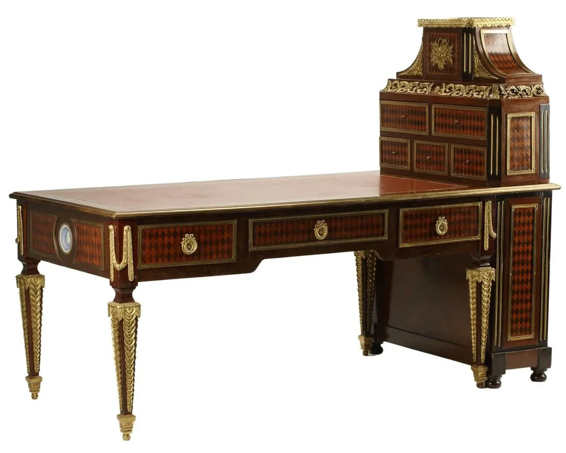 Bureau Plat, Cartonnier, Writing Desk, Louis XVI Style, Ormolu, Late 1900’s!